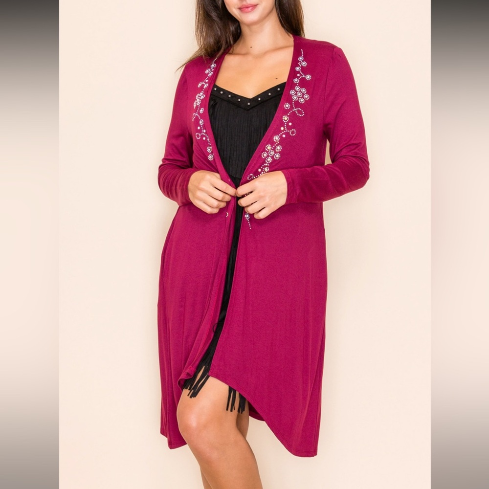 Burgundy Rhinestone Cardigan
